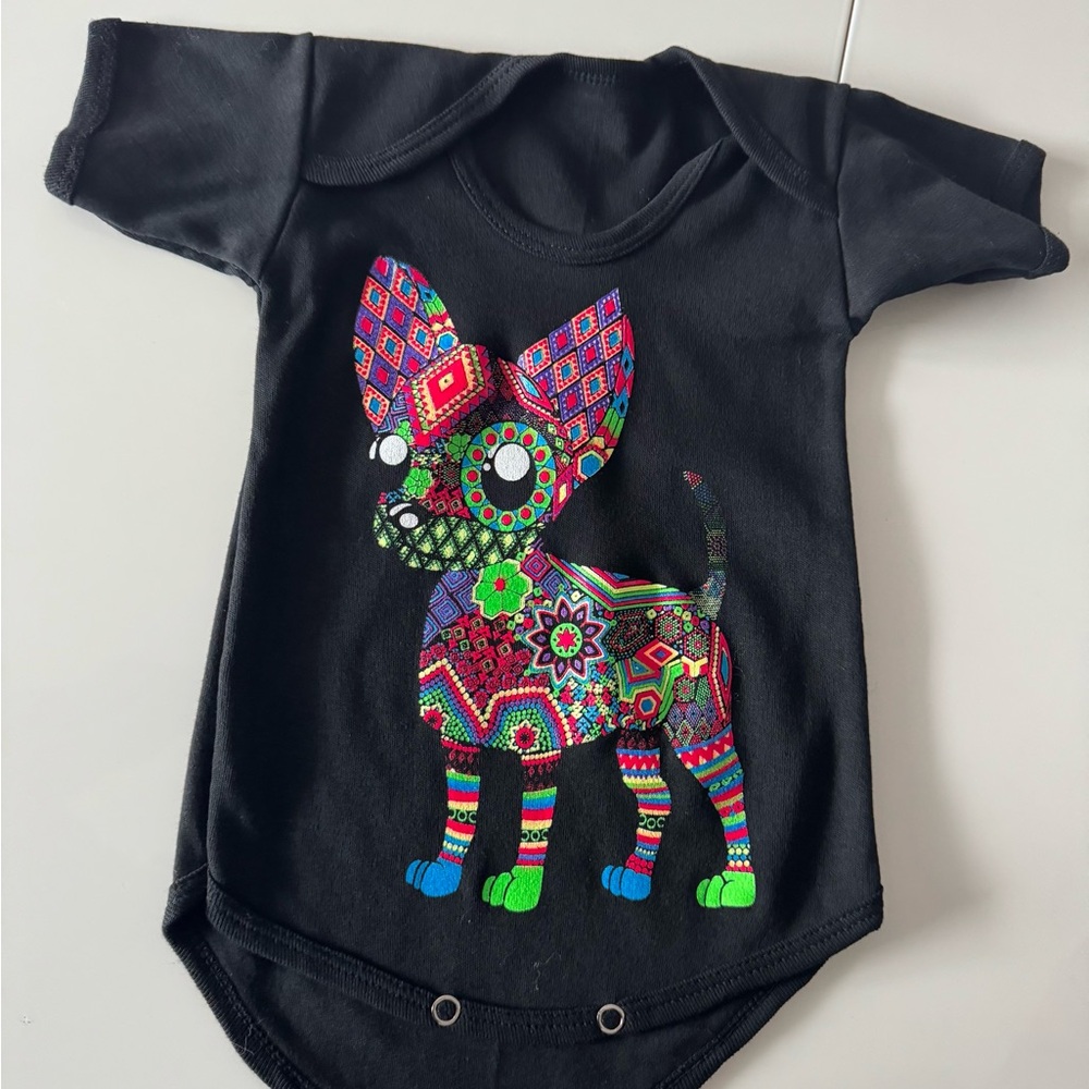 Colorful Dog Graphic Black Onesie